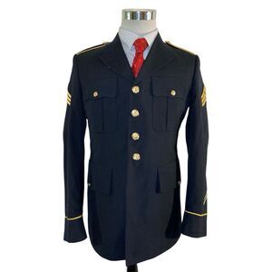 US Army Service Officer Blazer Jacket Men’s Size 40R Gold Button Black Vintage